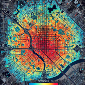 A GIS analysis overlay showing the correlation between impervious surfaces and urban heat in a city